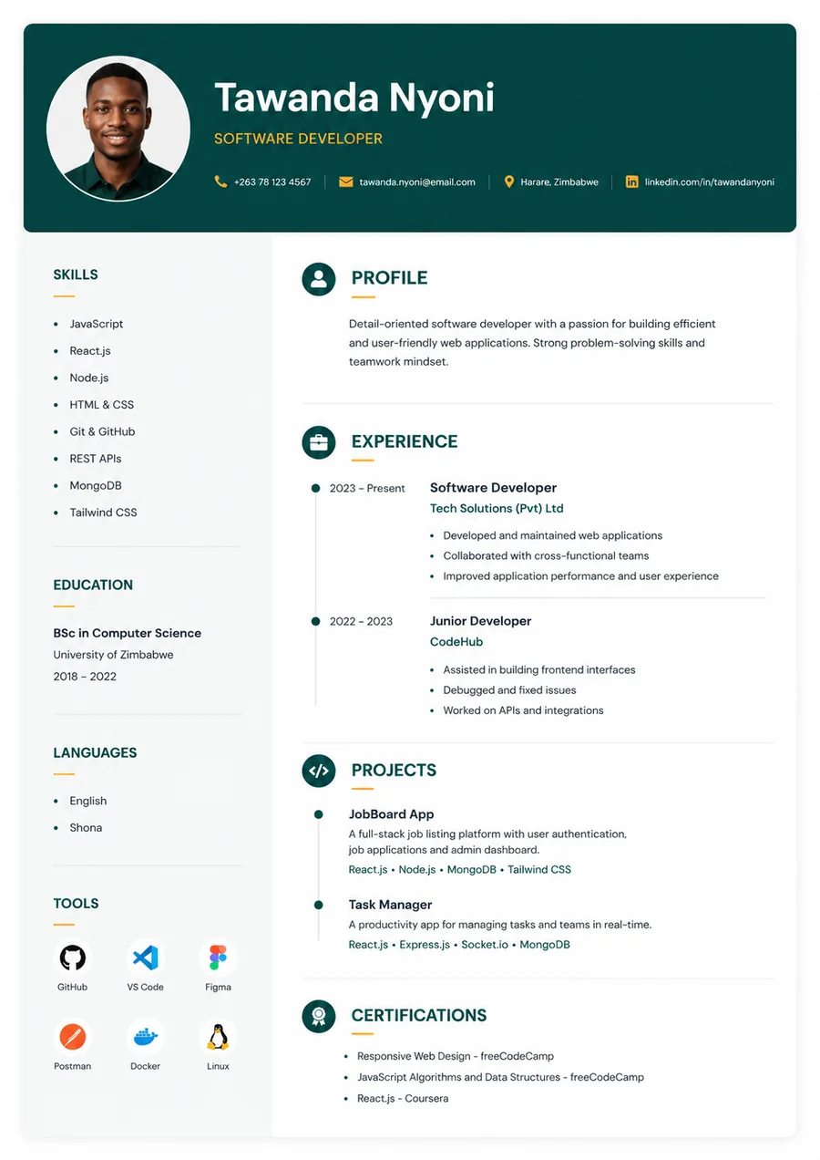 Sample CV built with ResumeZW
