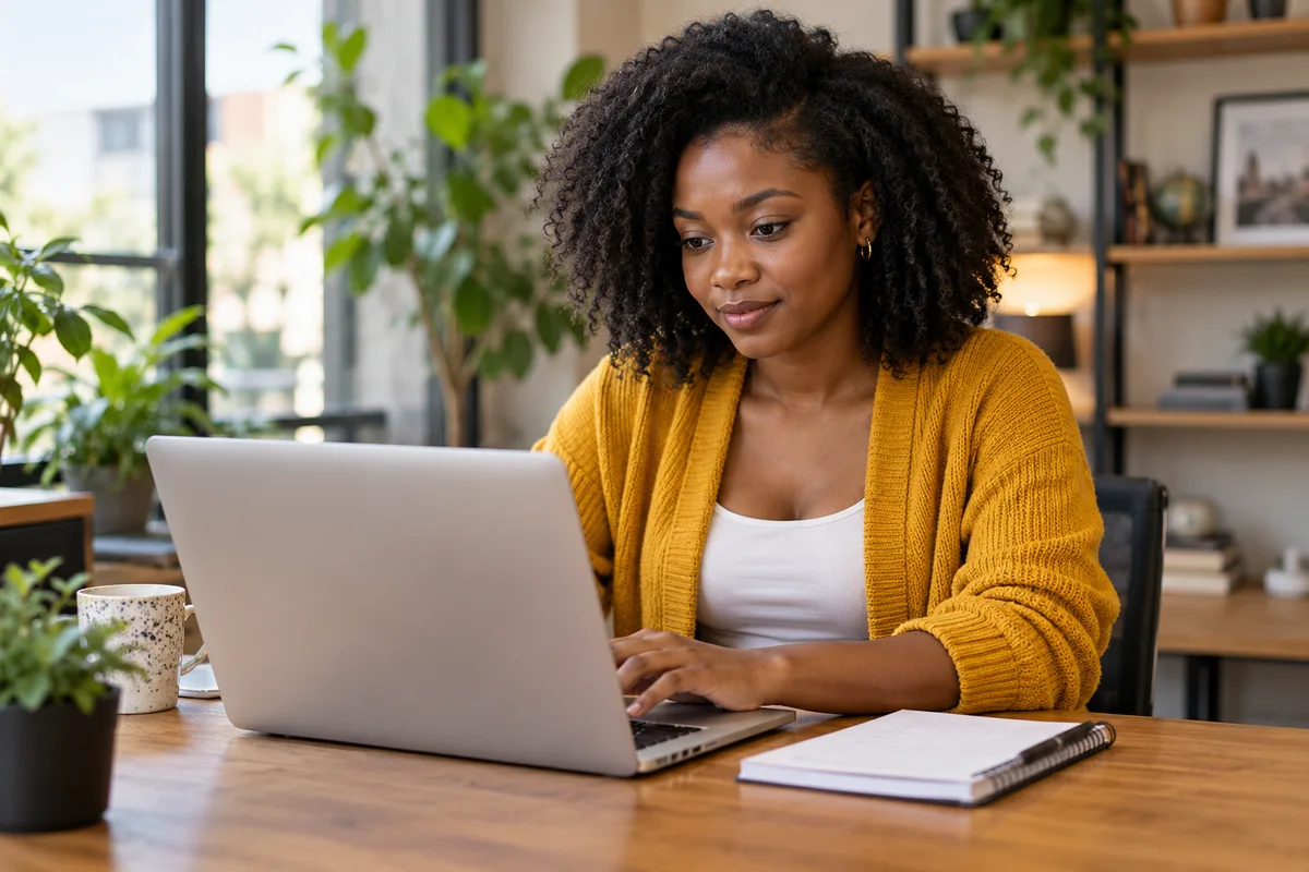 Professional working on her CV at a laptop