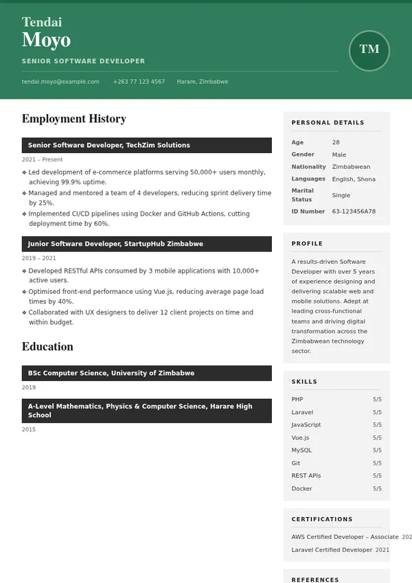 Healthcare CV template with sample professional experience, education and skills