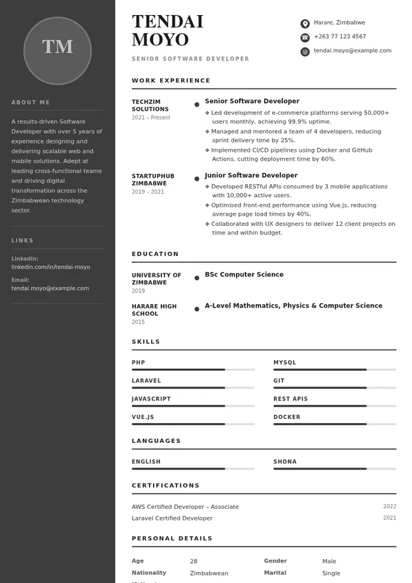 Hospitality CV template with sample professional experience, education and skills
